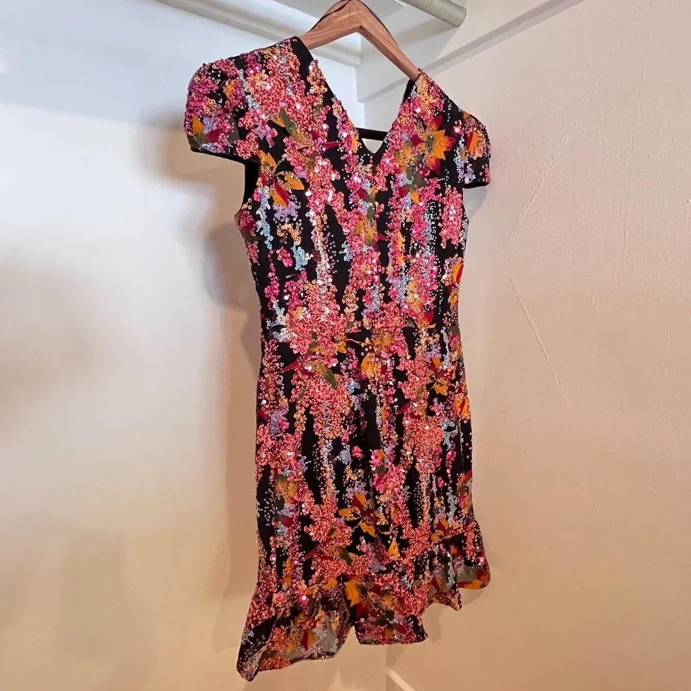 RARE! Dress The Population - Corinne Floral Sequin Dress - Size L - Picture 3 of 11